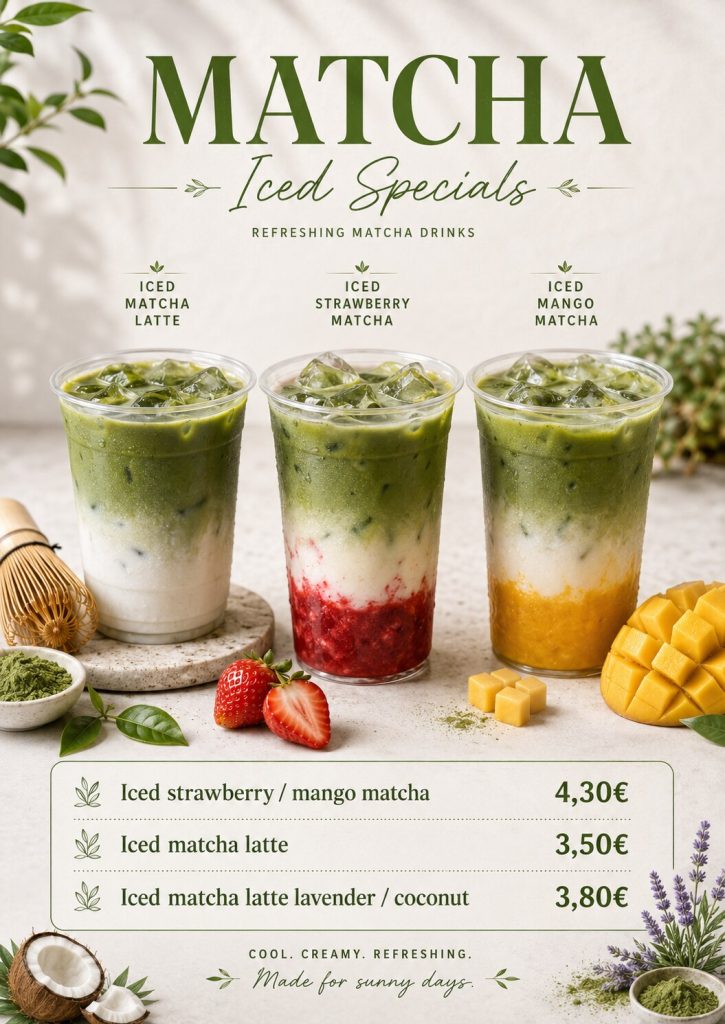 Bob Rock’s Matcha Iced Specials — Iced Matcha Latte, Strawberry Matcha i Mango Matcha